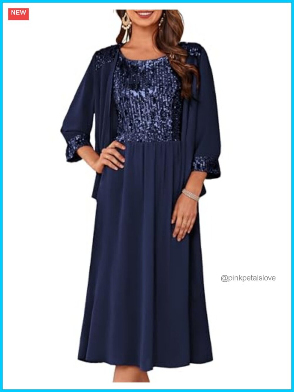 Formal Sequin Tea Length Mother of the Bride Dress with Jacket Two Piece
